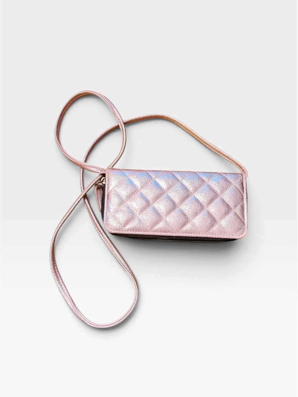 Claire’s Metallic Pink Quilted Mini Crossbody Purse Y2K Heart Strap Bag
